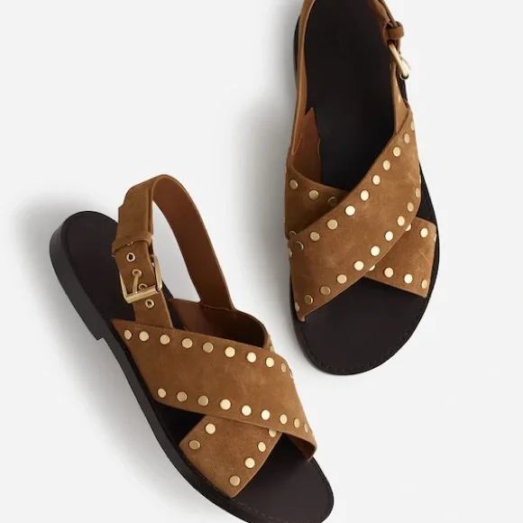 New! MADEWELL 10 The Tuley Crossover Sandals Slingback Studded Suede Dried Acorn - Picture 2 of 8